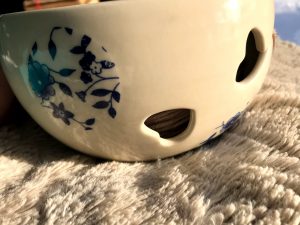 view of cut out hearts on yarn bowl